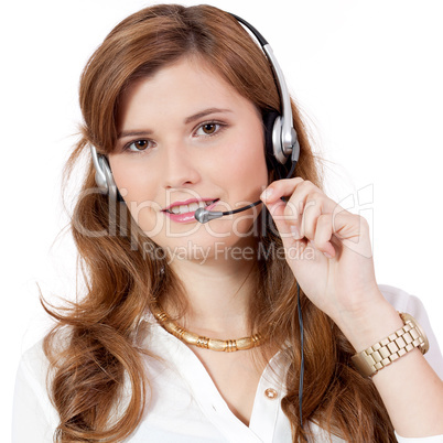 smiling business woman callcenter agent operator isolated portrait