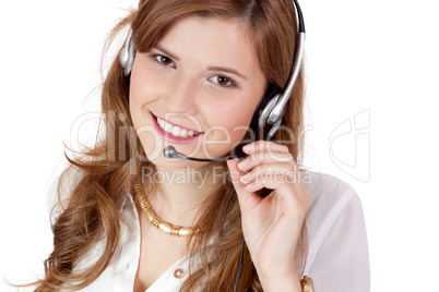 smiling business woman callcenter agent operator isolated portrait