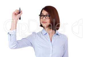 young successful business woman writing with pen isolated