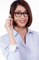 young smiling asian businesswoman call center agent isolated