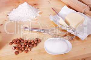 different ingredients for baking on table