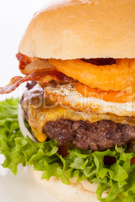 Delicious egg and bacon cheeseburger