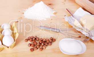 different ingredients for baking on table