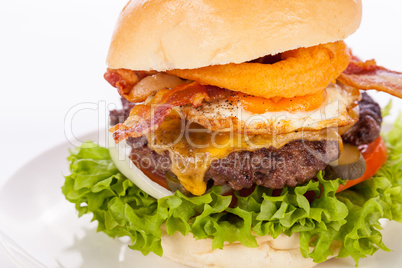 Delicious egg and bacon cheeseburger