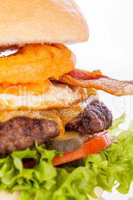 Delicious egg and bacon cheeseburger