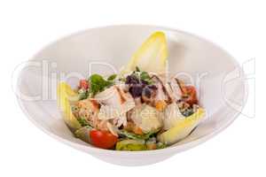 tasty fresh caesar salad with grilled chicken and parmesan