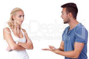 young attractive couple conflict angry problem isolated