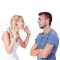 young attractive couple conflict angry problem isolated