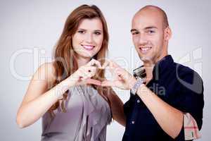 young attractive couple in love embracing portrait