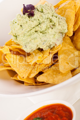 Crisp corn nachos with guacamole sauce
