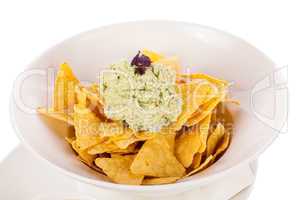 Crisp corn nachos with guacamole sauce