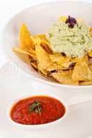 Crisp corn nachos with guacamole sauce