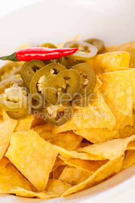 Nachos with cheese sauce and chilli pepperoni