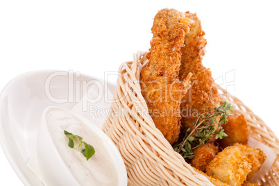 Crisp crunchy golden chicken legs and wings