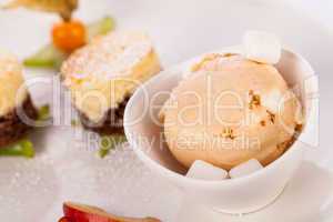 Gourmet coffee blanc mange with gooseberry