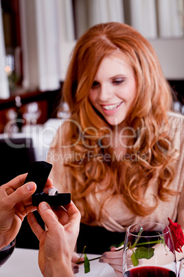 happy couple in restaurant romantic date