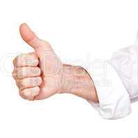 businessman shows thumb up isolated