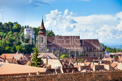 The Black Church cathedral and The White Tower in Brasov medieva