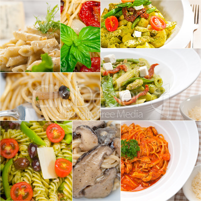 collection of different type of Italian pasta collage