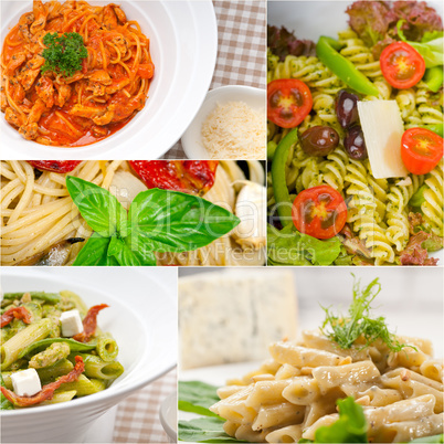 collection of different type of Italian pasta collage