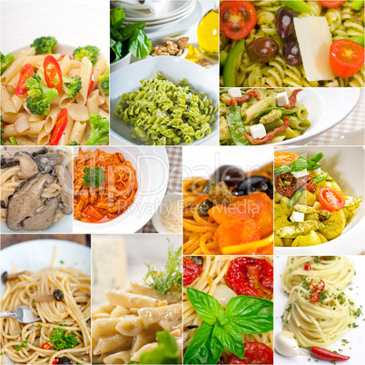 collection of different type of Italian pasta collage