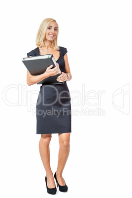 smiling young business woman with folder portrait