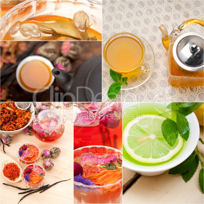 collection of different herbal tea infusion collage