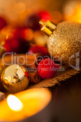 Warm gold and red Christmas candlelight background