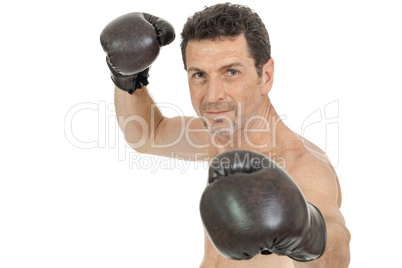 adult smiling man boxing sport gloves boxer isolated