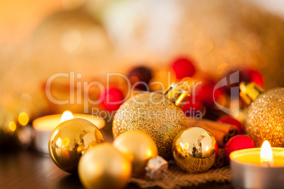 Warm gold and red Christmas candlelight background