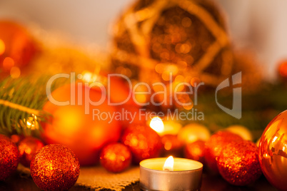 Warm gold and red Christmas candlelight background