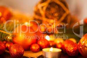 Warm gold and red Christmas candlelight background