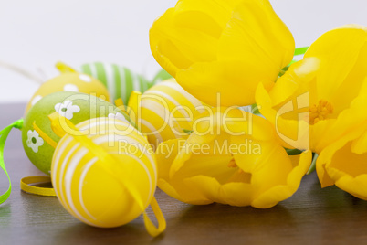 Colourful yellow and green spring Easter Eggs