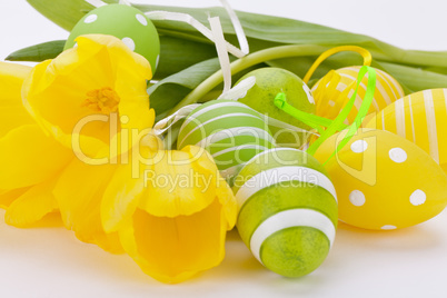 Colourful yellow and green spring Easter Eggs