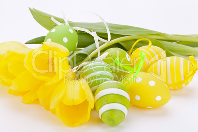 Colourful yellow and green spring Easter Eggs