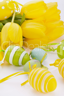 Colourful yellow and green spring Easter Eggs