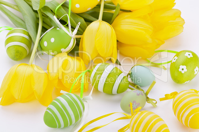 Colourful yellow and green spring Easter Eggs