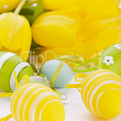 Colourful yellow and green spring Easter Eggs