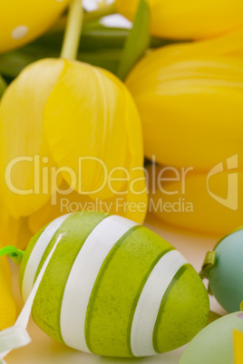 Colourful yellow and green spring Easter Eggs