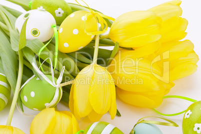 Colourful yellow and green spring Easter Eggs