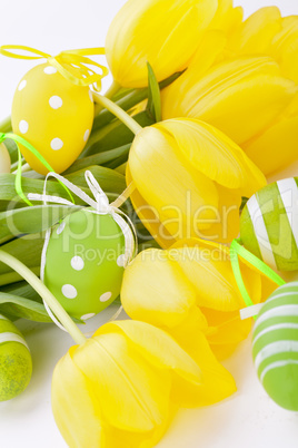 Colourful yellow and green spring Easter Eggs