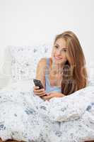 young attractive woman watching movie tv expression