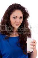 beautiful smiling woman is drinking milk