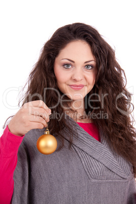 beautiful brunette smiling woman with christmas decoration