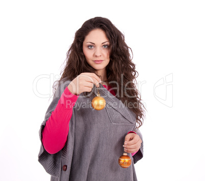 beautiful brunette smiling woman with christmas decoration