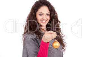 beautiful brunette smiling woman with christmas decoration