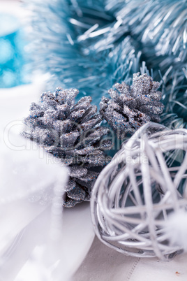 Stylish blue and silver Christmas table setting