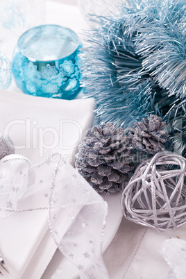 Stylish blue and silver Christmas table setting