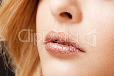 beautiful young woman portrait natural lips makeup macro