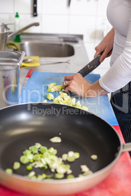 Chef chopping salad ingredients